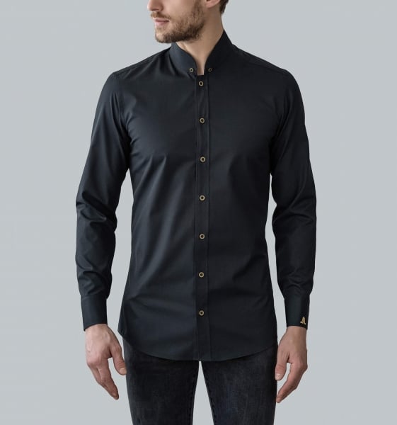 Mpereur black cotton basis shirt for Mpereur detachable collar metal antique gold button line 