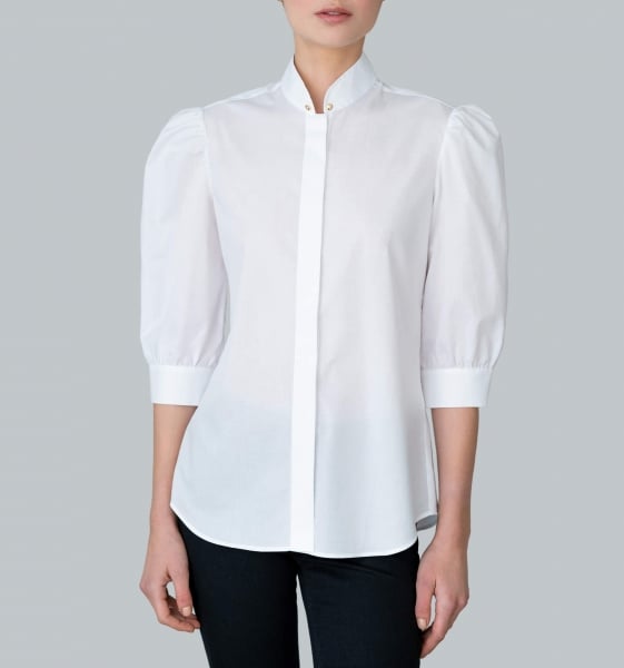 Mpereur MARIE white cotton blouse shirt with puff sleeves and relaxed fit 