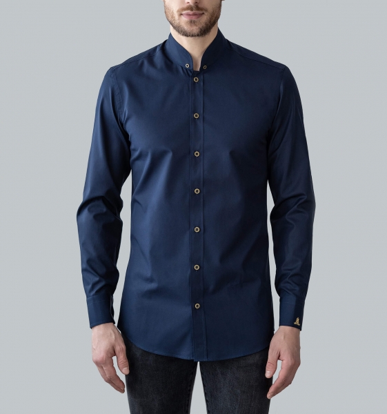 Mpereur cotton Basis shirt for embroidered goldwork collar in dark blue with antique gold metal buttons