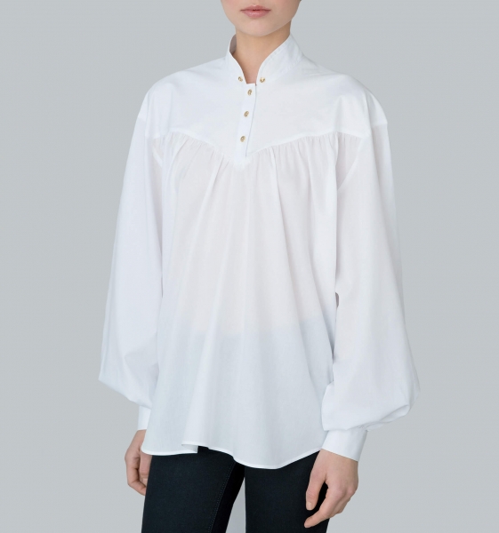 Mpereur JEANNE white cotton blouse shirt with dropped shoulder seems and wide relaxed fit 