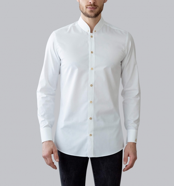 Mpereur cotton Basis shirt for embroidered goldwork collar in white with gold metal buttons