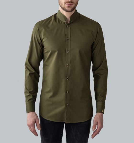 Mpereur cotton Basis shirt for embroidered goldwork collar in military green with antique gold buttons