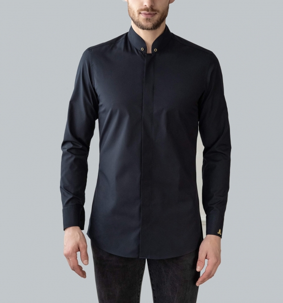 Mpereur black cotton basis shirt for Mpereur detachable collar hidden button line 