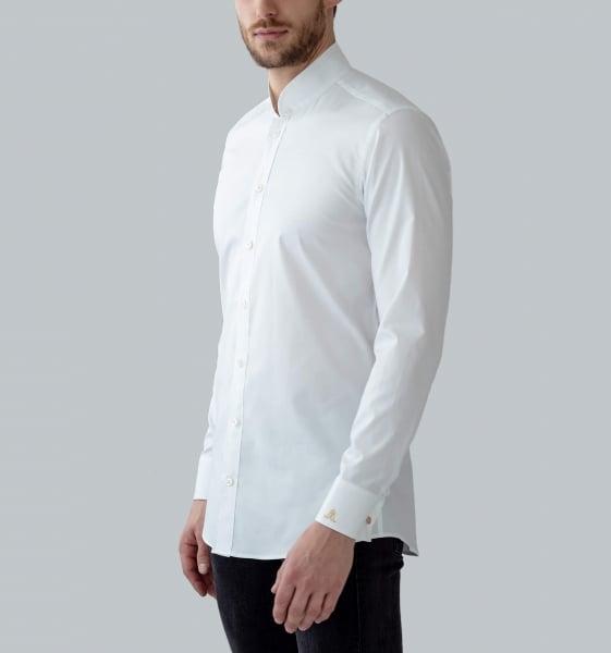 Mpereur cotton Basis shirt for embroidered goldwork collar in white with pearl buttons