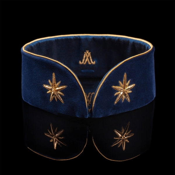 Mpereur blue velvet gold embroidered stars and moon detachable collar in blue